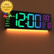16" Large Digital Wall Mount Clock Count down Timer Alarm Big LED 8 RGB Colo