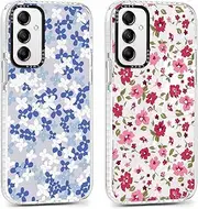[Yomjew] 2 Pack Cute Clear Flower Floral Phone Case for Samsung Galaxy A14 5G 6.6", Aesthetic Trendy Fashion Case Soft Slim Protective Shockproof TPU Bumper Cover for Women Girls - Flower 02