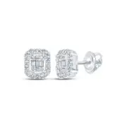 10K White Gold Mens Baguette Diamond Cluster Earrings 1/4 Cttw