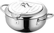 Deep Fryer Pot Japanese Tempura Deep Fryer Stainl Steel Small Frying Pot with Thermometer & Oil Filt ion Silver 20cm
