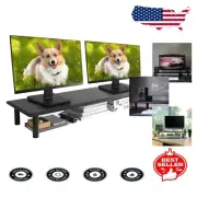 Bamboo Dual Monitor Stand Riser - Supports 2 Monitors & Heavy TV, Up to 300 lbs