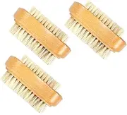 BAZEITFLOW 3Pcs Boar Bristle Nail Brush Double Sided Fingernail Toe Cleaning Brush for Home Office Garden Durable Wooden Handle for Adults