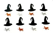 CROOKED WITCHES HAT with GLITTER WITCH FLYING SILHOUETTE DIE CUT/ CUTS