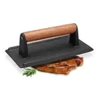 Cast Iron Bacon Meat Steak Press Grill BBQ with Wood Handle Weight Plate