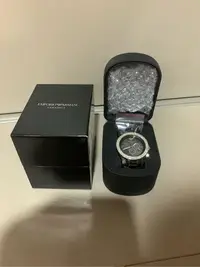 在飛比找Yahoo!奇摩拍賣優惠-Armani 阿曼尼 黑色陶瓷原鑲鑽三眼計時石英錶