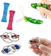 ZCOINS 6 Pieces Silent Fidget Toys Flippy Chain, Pea Pod and Marble Fidget Stress Toy for Fidgeting Adults and Teens