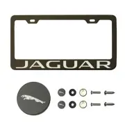 Fit Jaguar T304 Laser Etching SS Polish Black Chrome License Frame w/Metal Cap