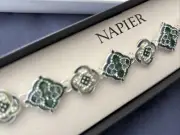 New NAPIER Green Blue Silver Tone Metal BRACELET NWT in Box
