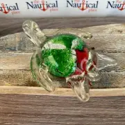 5" Glass Sea Turtle Figurine - Clear w/ Red & Green Accents, Hand Blown Sealife