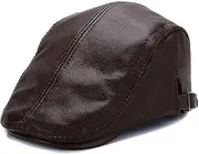 KJIASDFE Winter Hats,Men's Leather Beret Hat Flat Cap Cowhide Newsboy Cap Adjustable Keep Warm 55-61cm Brown
