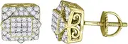 [JewelryWeb] 925 Sterling Silver Mens Yellow tone CZ Cubic Zirconia Simulated Diamond Square Kite Stud Earrings