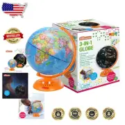 Durable 8” Light Up Globe for Kids - Night Lamp Projector & Educational Toy
