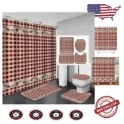 Primitive Country Farmhouse Shower Curtain Set with Waterproof Mats - 4PC