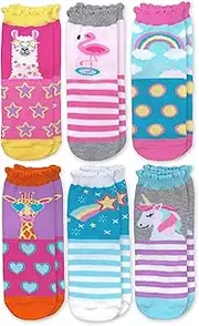 [Jefferies Socks] Girl's Unicorn Llama Giraffe Flamingo Novelty Pattern Crew Socks 6 Pack