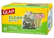 GLAD 78543 Drawstring Tall Kitchen Trash Bags 13 gal 0.9 mil Clear 45-PK/Box