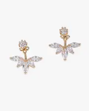 Gold Cubic Zirconia Fanned Front Back Earrings