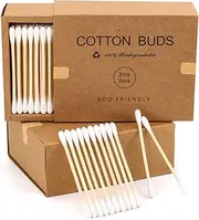 400 Bamboo Cotton Swabs Wooden Cotton Buds, Eco Friendly Cotton Swabs Wood Sticks, Dual Cotton Tipped Applicators Organic Cotton Swabs, Recyclable& Biodegradable Cotton Buds for Ear Cleaning, Makeup.