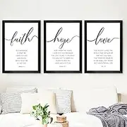 Set of 3 Framed Faith Hope Love Bible Verses Wall Art Decor，12x16”Christian Scripture Wood Framed Inspirational Religious Wall Signs Art Decor for Office Bedroom Living Room