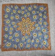 NWT ECHO SILK 35" SQUARE PEACOCK FEATHER SCARF BLUE BROWN YELLOW GOLD-L@@K