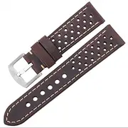 MVBVTKTAER Strap 20 Mm 22 Mm Ladies Mens Leather Vintage Strap Watch Strap(Coffee Silver Clasp,20mm)