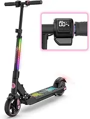 EVERCROSS EV06C Electric Scooter for Kids Ages 6-12, Foldable, Up to 9.3 MPH & 5 Miles, LED Display, Colorful LED Lights, Lightweight