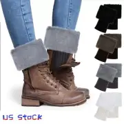 Womens Fluffy Boot Socks Knitted Winter Warmer Faux Fur Toppers Ankle Leg Cuffs