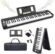FVEREY Foldable Piano Keyboard, 61 Keys Semi Weighted Electric Keyboard, Portable Travel Piano Digital Music Keyboard for Beginners with Sustain Pedal, Music Stand, Bluetooth, MIDI