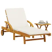 Sun Lounger with Cushion and Table Solid Wood Acacia vidaXL