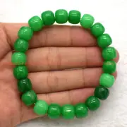New Pretty Natural 8x10mm Green Jade Jadeite Barrel Beads Stretch Bracelet 7.5in