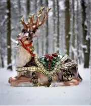 Kubla Crafts Bejeweled Reclining Reindeer Trinket Box
