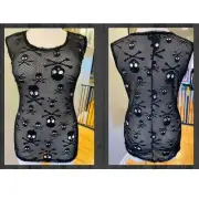 Torrid 3 (3x 22/24) Tripp NYC Black Fishnet Mesh Skull X Bones Tank Top Punk New