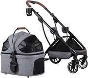 Pet Cat Stroller Foldable Multiple Dog Prams Pushchairs for Small Dogs with Cup Holder, Cat Stroller Dog Pram Buggy Detachable Pet Strollers for Small and Medium Dogs(Dark Grey)