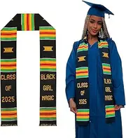 [Kente Queens] Black Girl Magic Kente Graduation Stole 2025 | Authentic African Art Kente Stole | Bold Patterns and Vibrant Colors 72"x4.5"