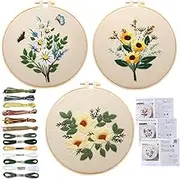 SOFPLATE DIY Flower Embroidery Kit Beginner Embroidery Hoop Art Kit Hand Stitching Needlework Set with Colorful Threads Bamboo Hoops Cloth Fabric Craft Art Supplies for Adults Sewing Decor Projects