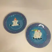 Set of 2 New Le Gourmet Chef Hand Painted Snowmen Dessert Plates 8"