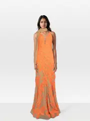 Orange Sequin Detail Gown