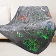 Boys Truck Car Toys Unique Gifts for Kids Glow in The Dark Blanket Valentine's Day Gift Glowing Cartoon Tractor Throw Blanket Soft Fleece Blanket Excavators Room Bed Sofa Decor Blankets