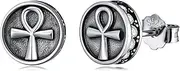 [KoyeKei] Ankh Stud Earrings for Women 925 Sterling Silver Ankh Cross Zircon Earrings Egyptian Jewelry Religious Gifts for Men, Small, Sterling Silver, Zircon