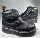 Dr Martens Devon Flower Milled Nappa Black Leather Platform Combat Boots Women 9