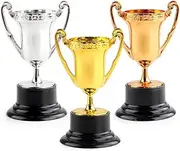 Mini Award Trophy Cups, Pack of 18 Bulk Plastic Gold Silver Bronze Award Trophies Set for Kids for Party Favors, Props, Rewards, Winning Prizes, Competitions
