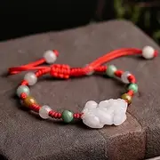 [QSAENHA] Feng Shui Jade Pixiu Bracelet Wealth Amulet Fei Cui Jade Piyao Bracelet Waxy Fei Cui Jade Bangle Rare Tri-Color Beads Adjustable Healing Chakra Talisman Crystal Bracelet for Money Good Luck/1984