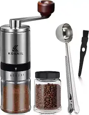Manual Hand Coffee Grinder - Crank Handle with Wood Knob, 6 Adjustable Grind Set