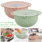 Kitchen Colander Set with Plastic Mixing Bowl 360°Rotating Food Strainers teznw