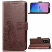 For Samsung Galaxy S20 Ultra Case, Four-leaf Clover PU Leather Wallet Cover with Lanyard & Stand, Brown