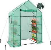 [EAGLE PEAK] Walk in 3 Tier Greenhouse with Wire Shelves, Portable 61"x28"x79" Indoor & Outdoor Vented Garden Green House with Roll-Up Zipper Door & 2 Roll Up Side Windows, Clear/Green PE Cover