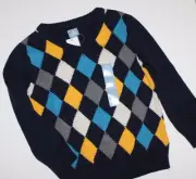 baby Gap NWT Boys 4T Navy Blue w/ Multicolor Diamond Argyle V Neck Sweater