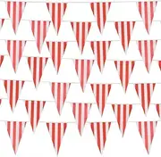 Red and White Pennant Banner Flags,100ft 48 Pcs Large Bunting String Triangle Flags,Red White Striped Pennant Banner Flags Triangle Bunting Flags,Triangular Flag Banner Flag Pennant Banner Flags
