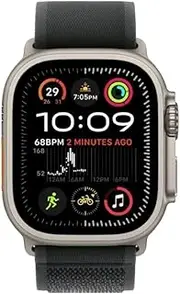Apple Watch Ultra (2nd Gen) [GPS + Cellular, 49MM] Natural Titanium Case with Alpine Loop Black Band (Renewed)