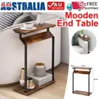C Shaped Wooden End Table with Side Storage Bag Living Room Bedroom AU