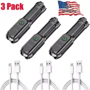 3 Pack 990000Lm Rechargeable Tactical Led Flashlight Torch Zoomable Super Bright